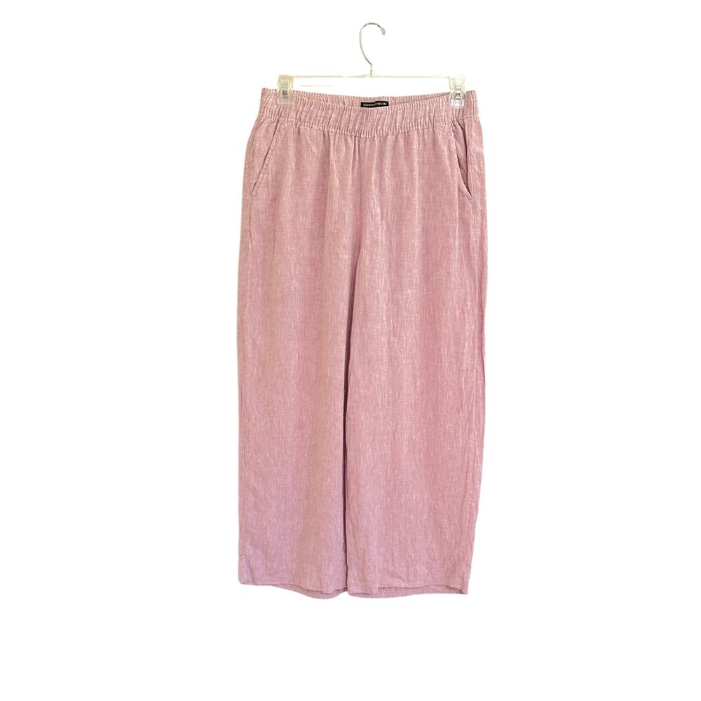 Tahari Essentials 100% Linen Wide Leg Crop Pant Size Large Pink Pockets Coastal